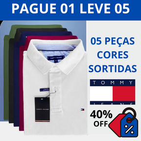 Kit de 5 Camisas Polo Tommy Sortidas + BRINDE: Relógio Tommy
